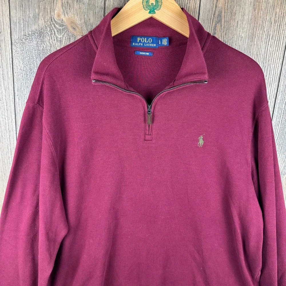 Polo Ralph Lauren Estate Rib Quarter Zip Pullover Maroon Burgundy Mens Large